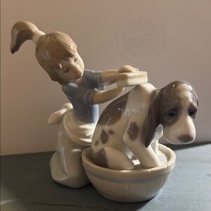 Lladro Blue and White Ceramic Dog Figurines
